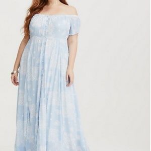 SOLD 3 blue off-shoulder boho maxi dress, NWT